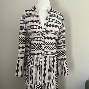 Ivory and Black Printed Maxi Dress with Sleeves